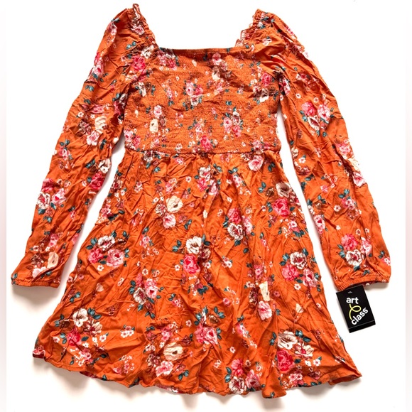Art Class Girls Sweet Potato Orange Floral Dress Size XL (14/16) - Picture 1 of 6